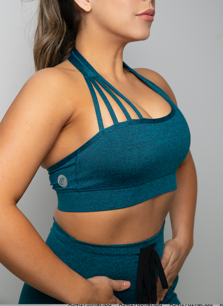 
                  
                    Load image into Gallery viewer, All For One Sports Bra- Heather Turquoise
                  
                